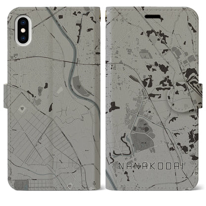 【七光台（千葉県）】地図柄iPhoneケース（手帳タイプ）モノトーン・iPhone XS Max 用