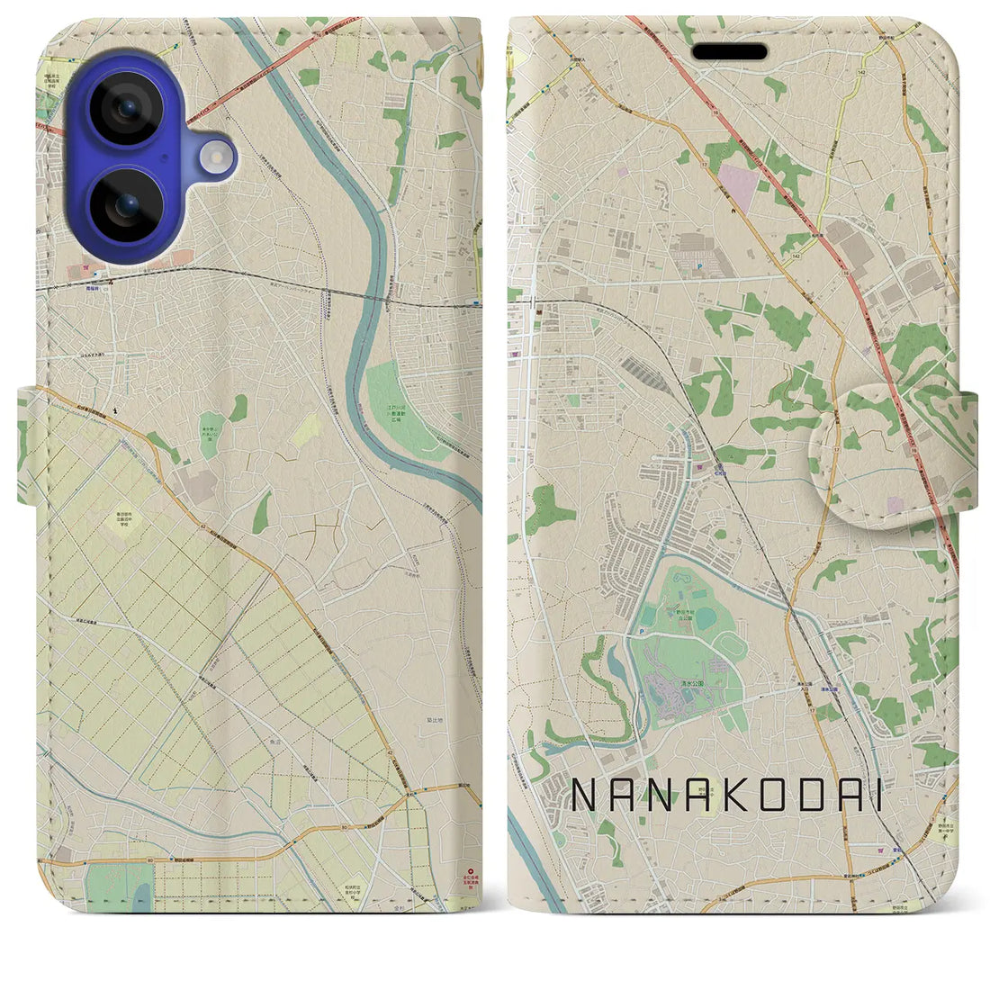 【七光台（千葉県）】地図柄iPhoneケース（手帳タイプ）ナチュラル・iPhone 16 Pro Max 用