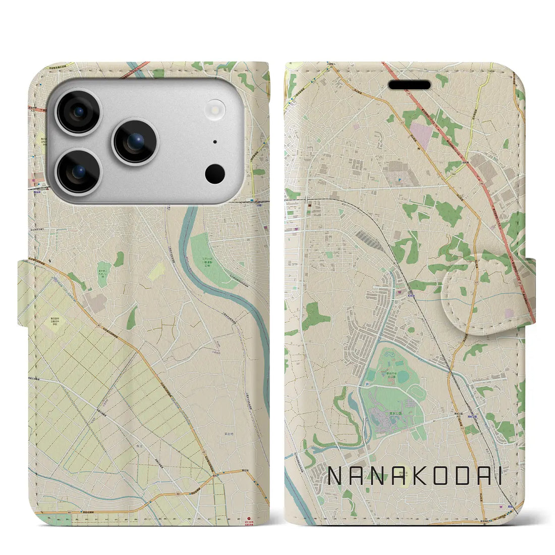 【七光台（千葉県）】地図柄iPhoneケース（手帳タイプ）ナチュラル・iPhone 17 Pro Max 用