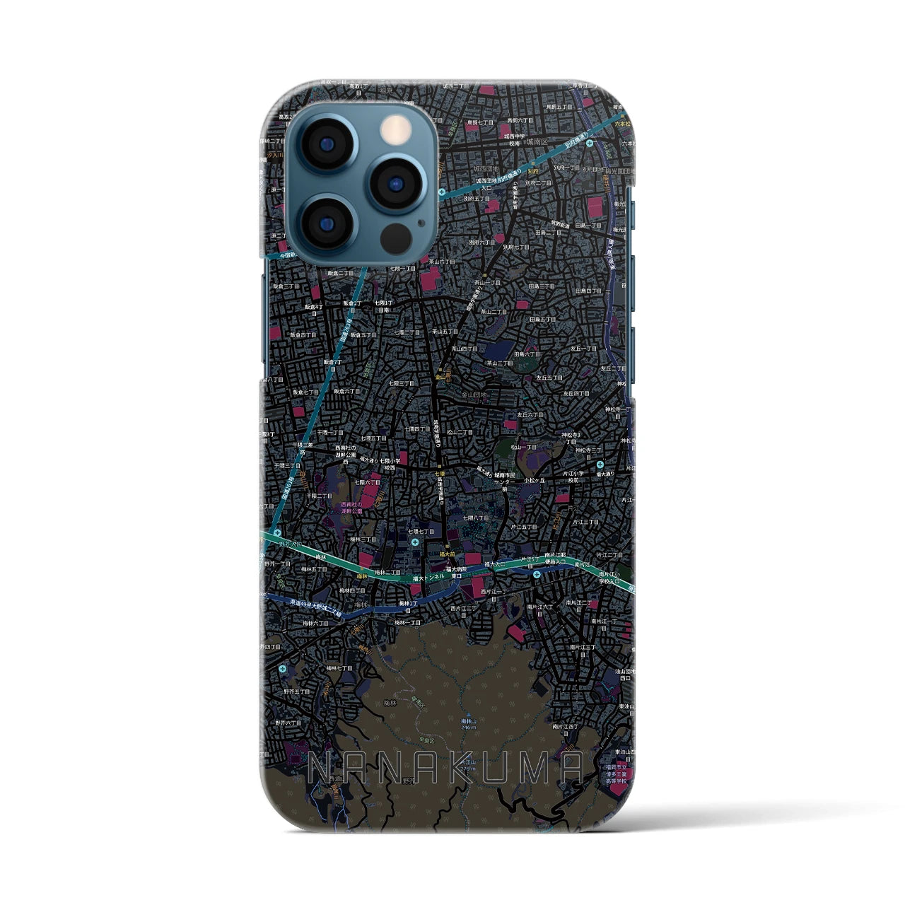 【七隈（福岡県）】地図柄iPhoneケース（バックカバータイプ）