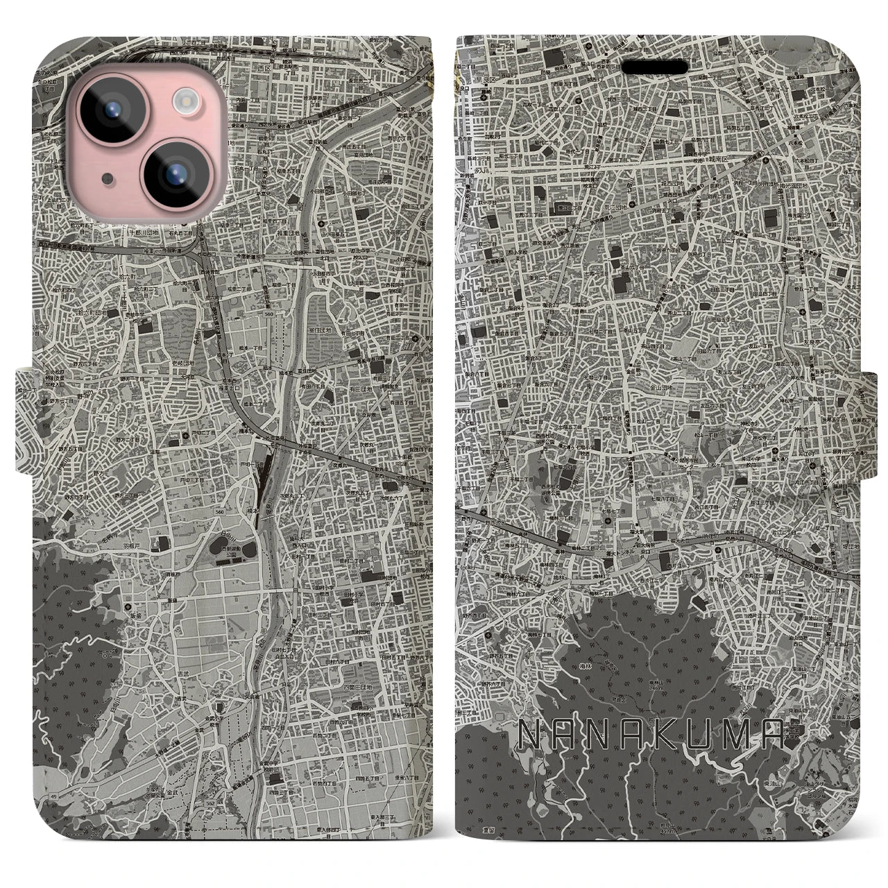 【七隈（福岡県）】地図柄iPhoneケース（手帳タイプ）