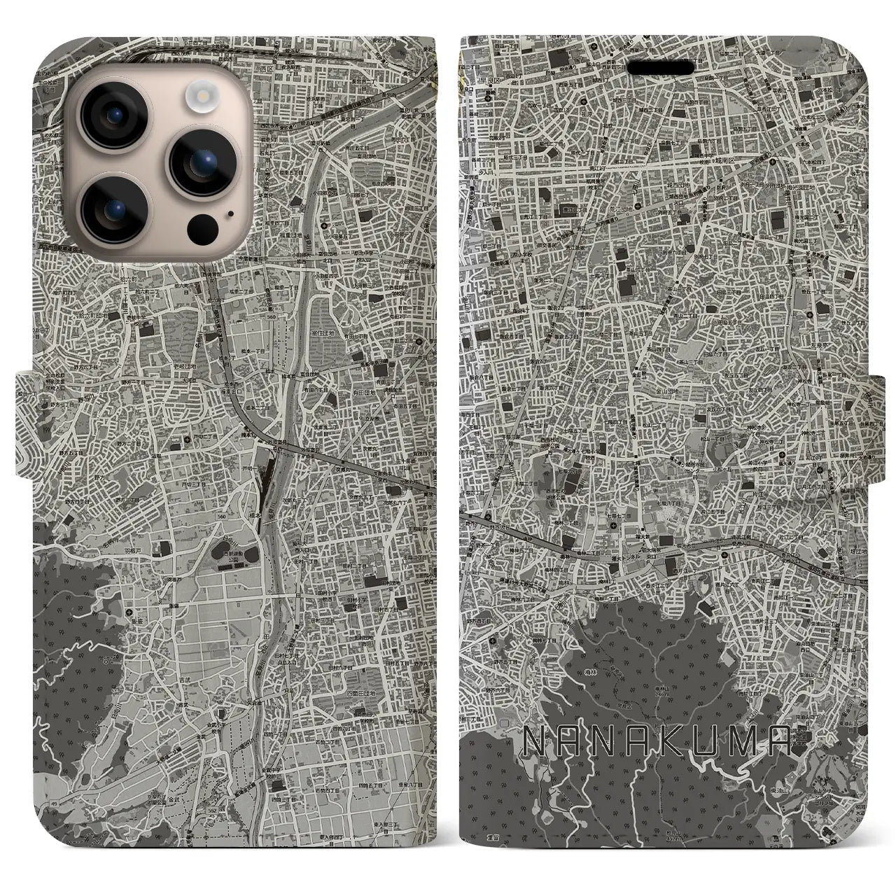 【七隈（福岡県）】地図柄iPhoneケース（手帳タイプ）