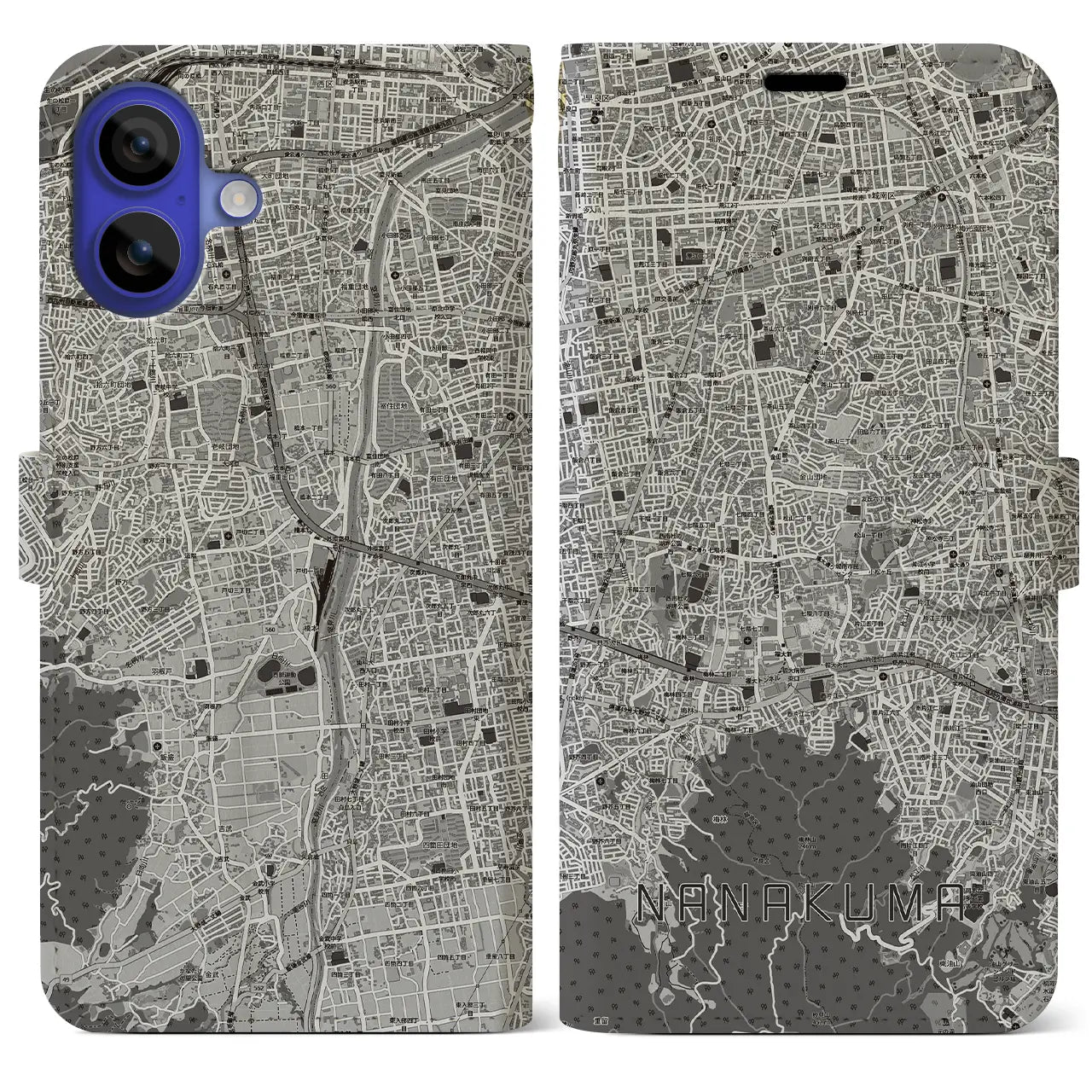 【七隈（福岡県）】地図柄iPhoneケース（手帳タイプ）