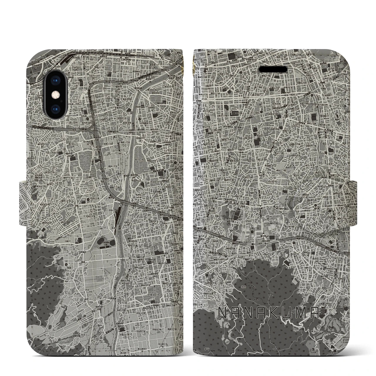 【七隈（福岡県）】地図柄iPhoneケース（手帳タイプ）