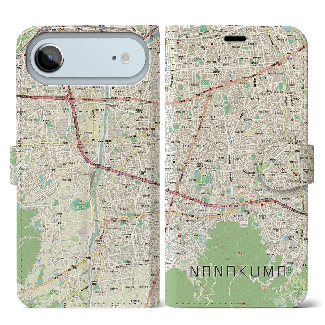 【七隈（福岡県）】地図柄iPhoneケース（手帳タイプ）モノトーン・iPhone 17 Pro Max 用