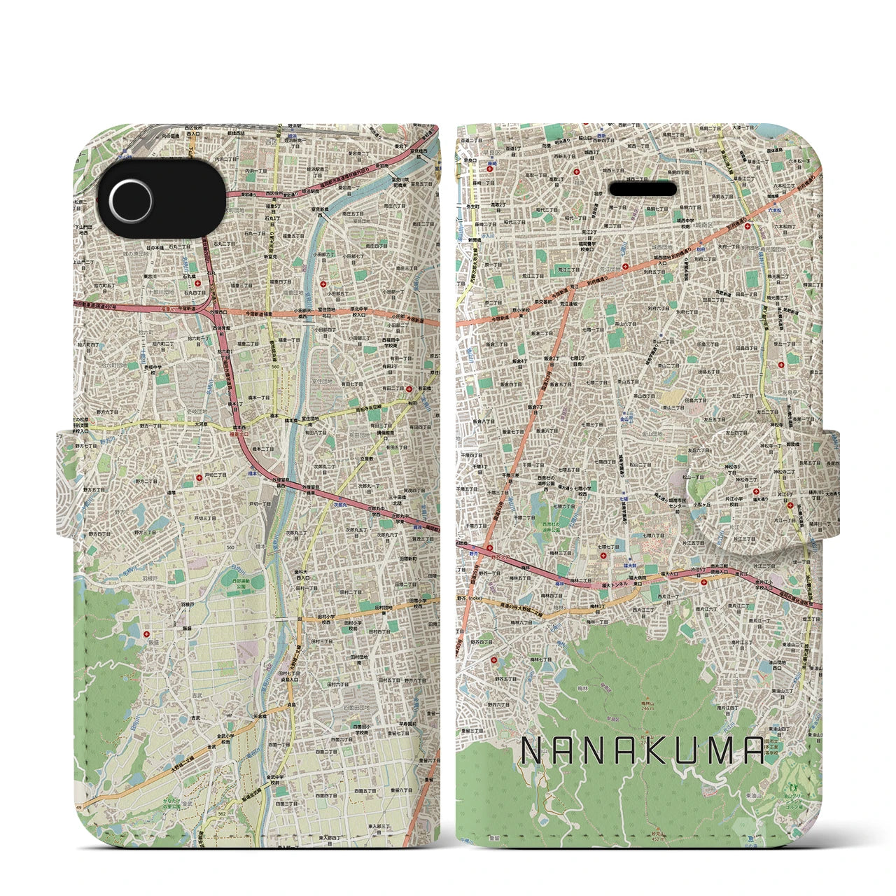 【七隈（福岡県）】地図柄iPhoneケース（手帳タイプ）