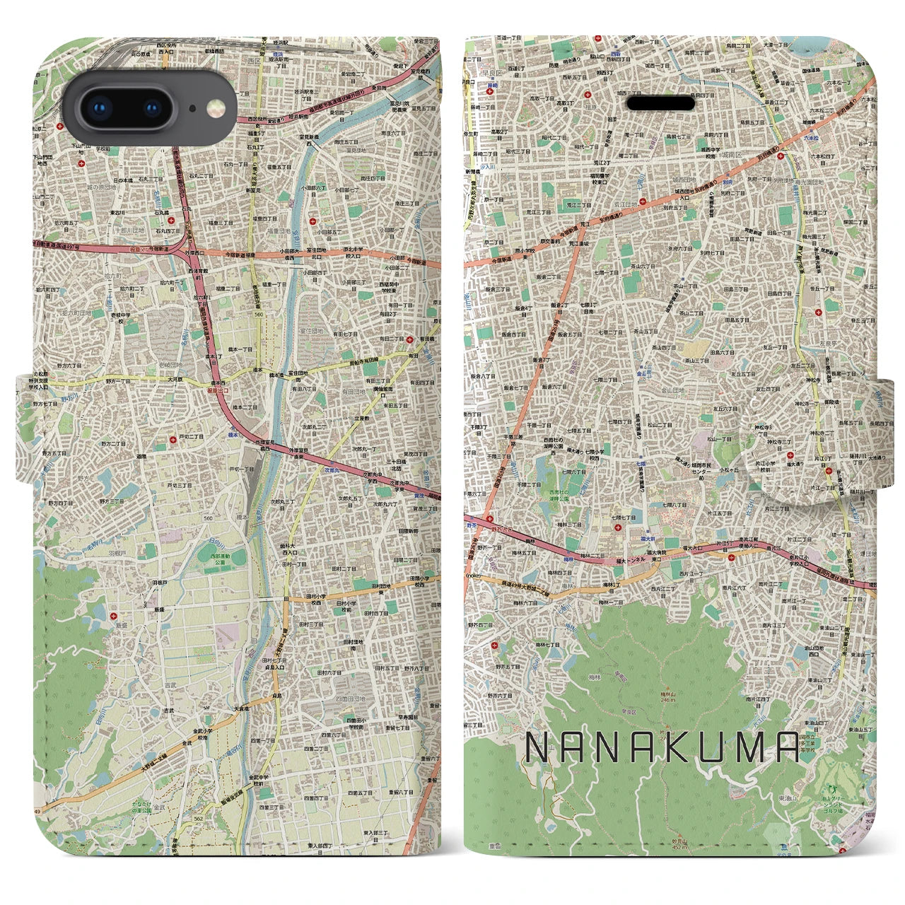 【七隈（福岡県）】地図柄iPhoneケース（手帳タイプ）