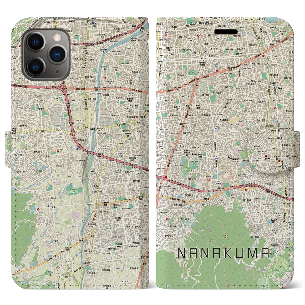 【七隈（福岡県）】地図柄iPhoneケース（手帳タイプ）