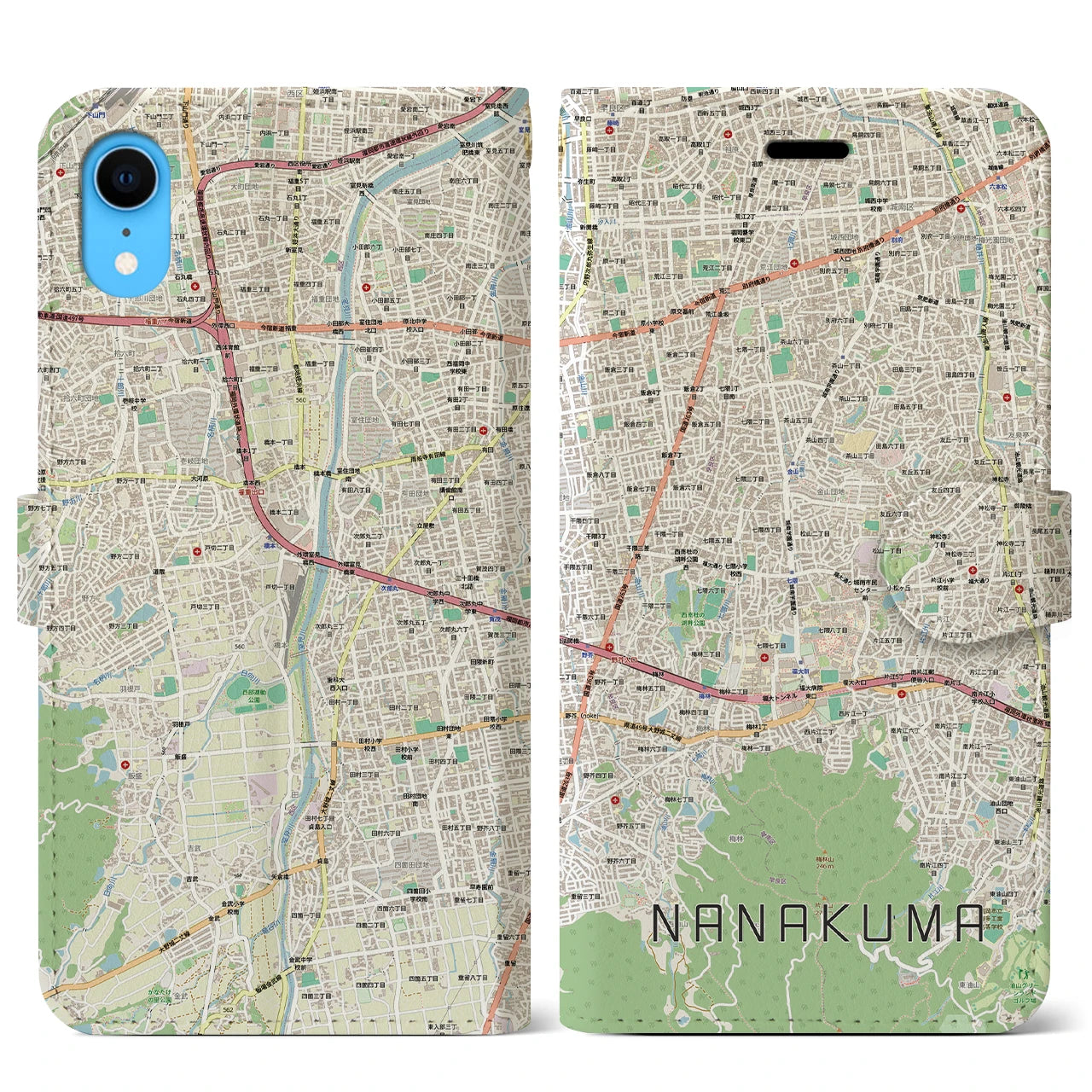 【七隈（福岡県）】地図柄iPhoneケース（手帳タイプ）