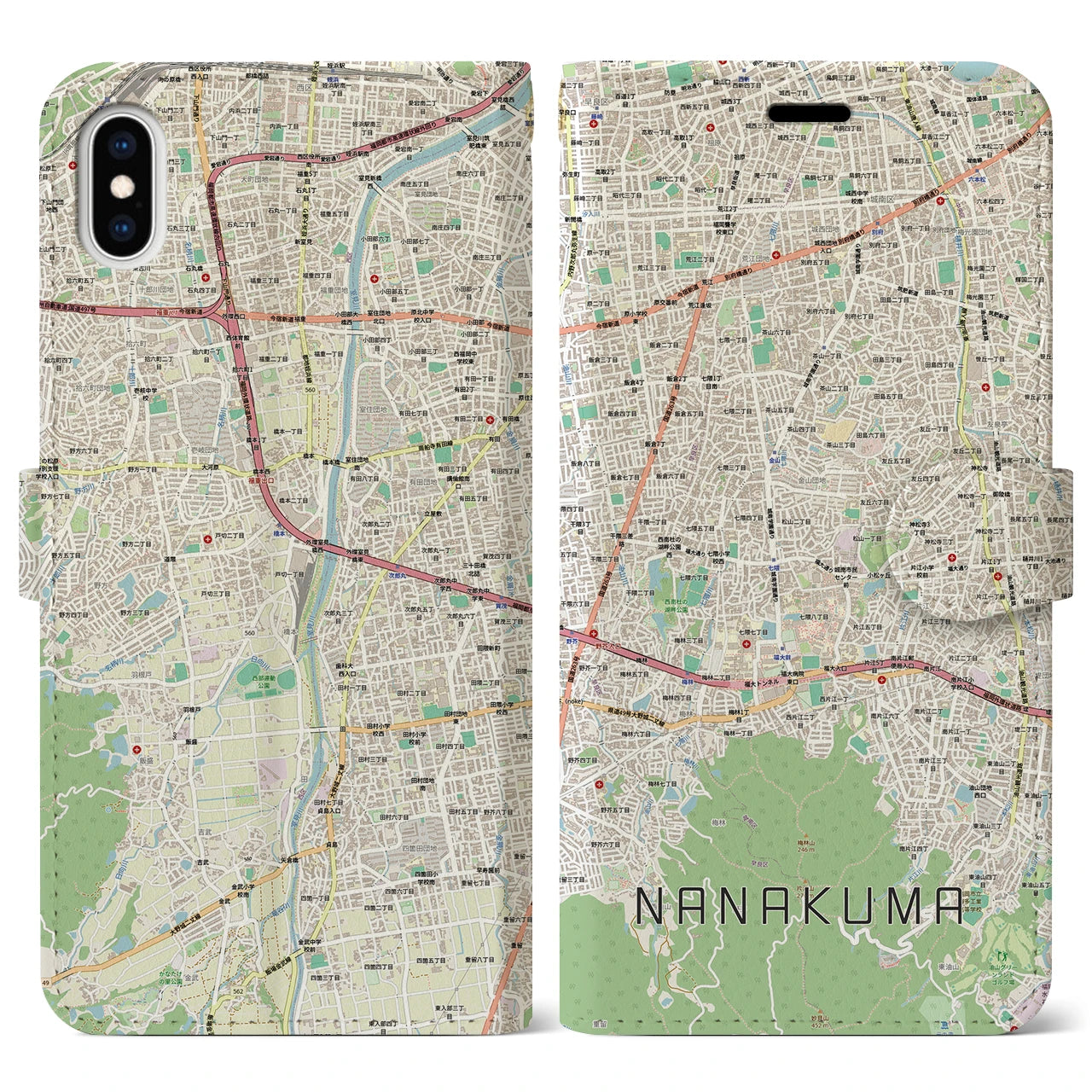 【七隈（福岡県）】地図柄iPhoneケース（手帳タイプ）