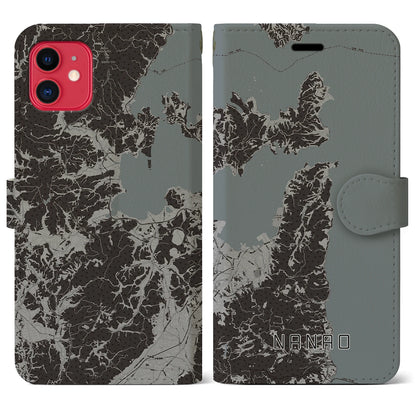 【七尾（石川県）】地図柄iPhoneケース（手帳タイプ）モノトーン・iPhone 11 用