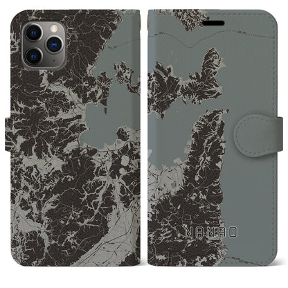 【七尾（石川県）】地図柄iPhoneケース（手帳タイプ）モノトーン・iPhone 11 Pro Max 用