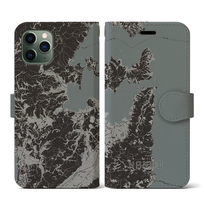 【七尾（石川県）】地図柄iPhoneケース（手帳タイプ）モノトーン・iPhone 11 Pro 用