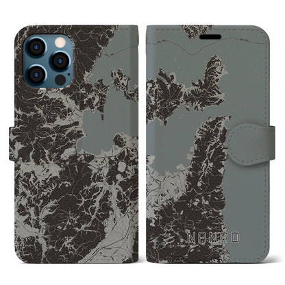 【七尾（石川県）】地図柄iPhoneケース（手帳タイプ）モノトーン・iPhone 12 / 12 Pro 用