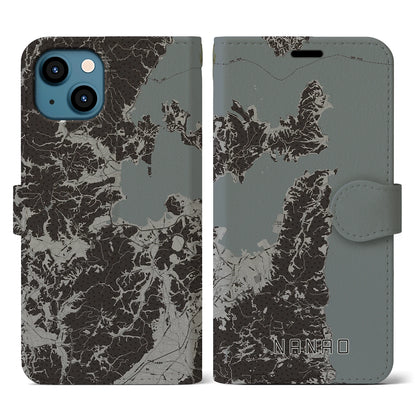 【七尾（石川県）】地図柄iPhoneケース（手帳タイプ）モノトーン・iPhone 13 用