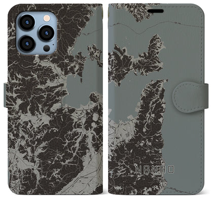 【七尾（石川県）】地図柄iPhoneケース（手帳タイプ）モノトーン・iPhone 13 Pro Max 用