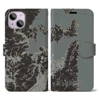 【七尾（石川県）】地図柄iPhoneケース（手帳タイプ）モノトーン・iPhone 14 用