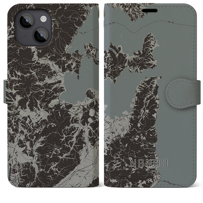 【七尾（石川県）】地図柄iPhoneケース（手帳タイプ）モノトーン・iPhone 14 Plus 用