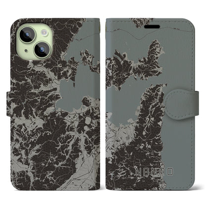 【七尾（石川県）】地図柄iPhoneケース（手帳タイプ）モノトーン・iPhone 15 用