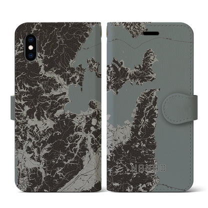 【七尾（石川県）】地図柄iPhoneケース（手帳タイプ）モノトーン・iPhone XS / X 用