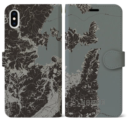 【七尾（石川県）】地図柄iPhoneケース（手帳タイプ）モノトーン・iPhone XS Max 用