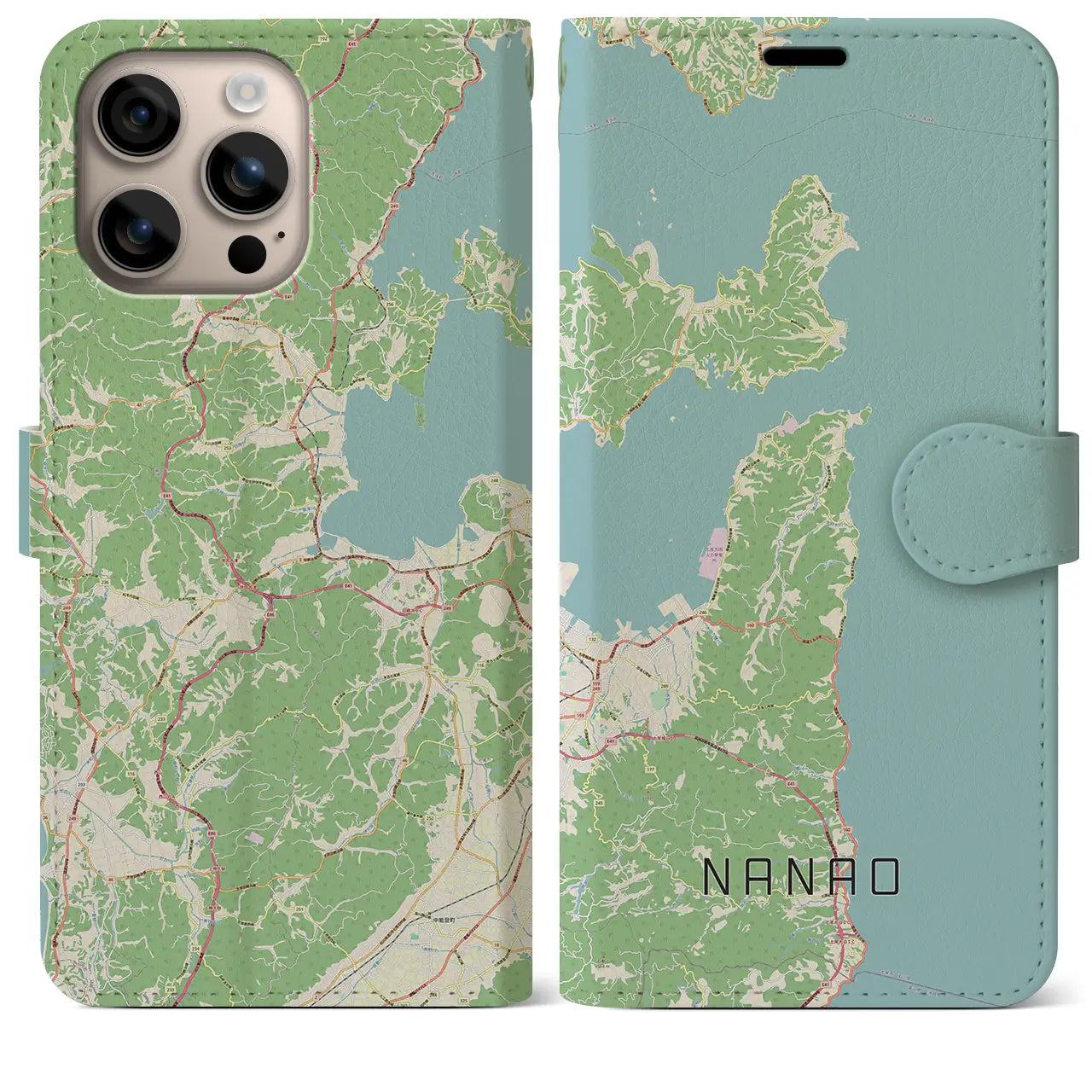 【七尾（石川県）】地図柄iPhoneケース（手帳タイプ）ナチュラル・iPhone 16 Plus 用