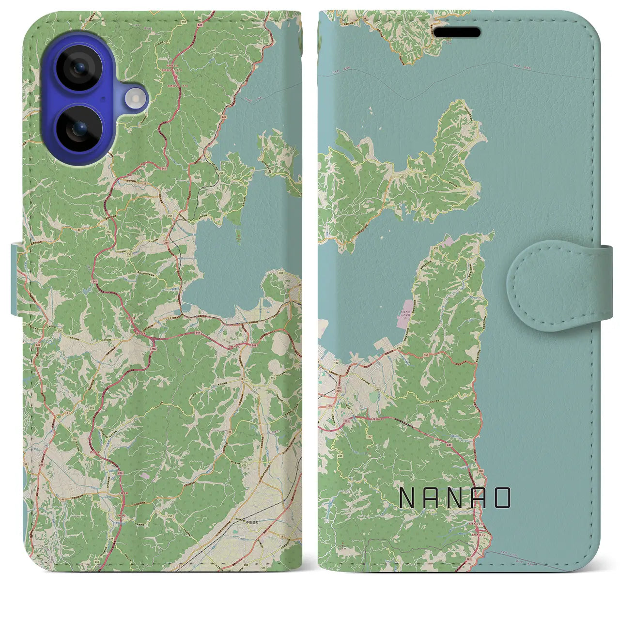 【七尾（石川県）】地図柄iPhoneケース（手帳タイプ）ナチュラル・iPhone 16 Pro Max 用