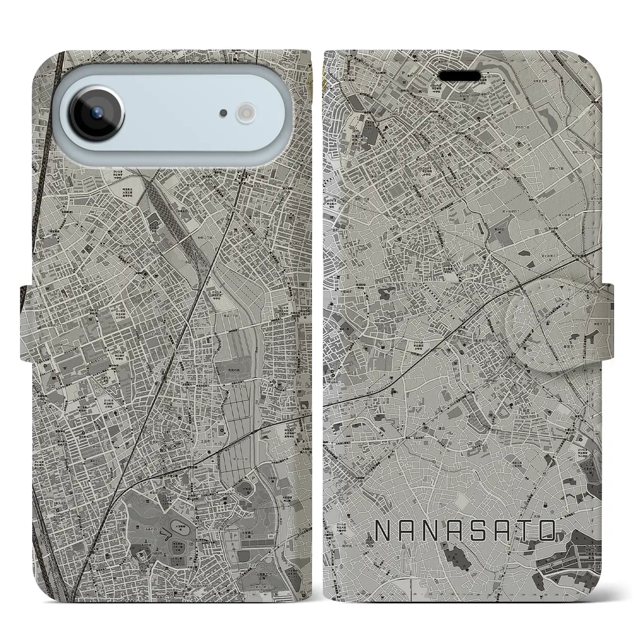 【七里（埼玉県）】地図柄iPhoneケース（手帳タイプ）