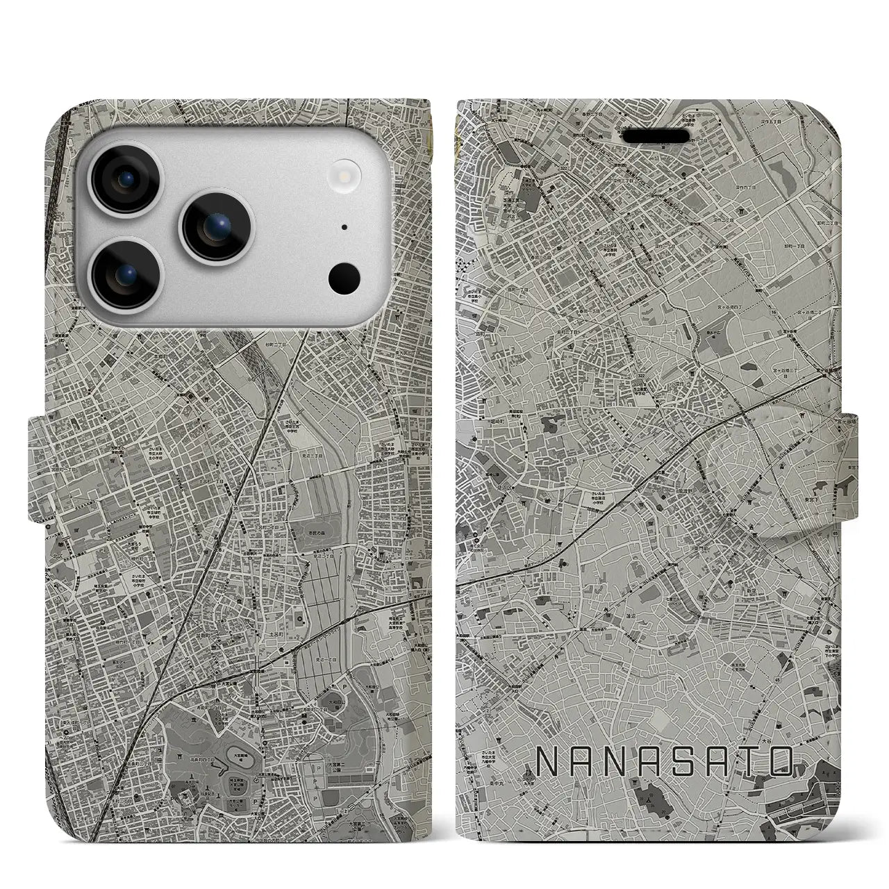 【七里（埼玉県）】地図柄iPhoneケース（手帳タイプ）