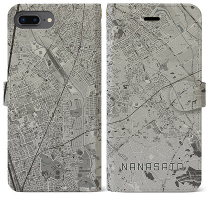 【七里（埼玉県）】地図柄iPhoneケース（手帳タイプ）モノトーン・iPhone 8Plus /7Plus / 6sPlus / 6Plus 用