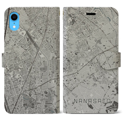 【七里（埼玉県）】地図柄iPhoneケース（手帳タイプ）モノトーン・iPhone XR 用