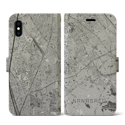 【七里（埼玉県）】地図柄iPhoneケース（手帳タイプ）モノトーン・iPhone XS / X 用