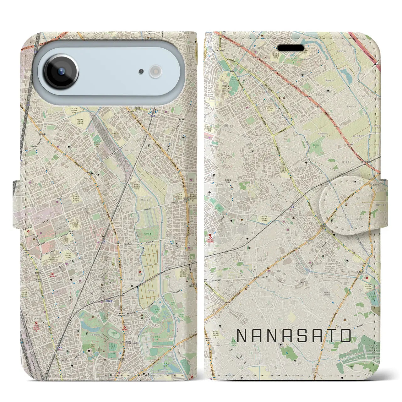 【七里（埼玉県）】地図柄iPhoneケース（手帳タイプ）