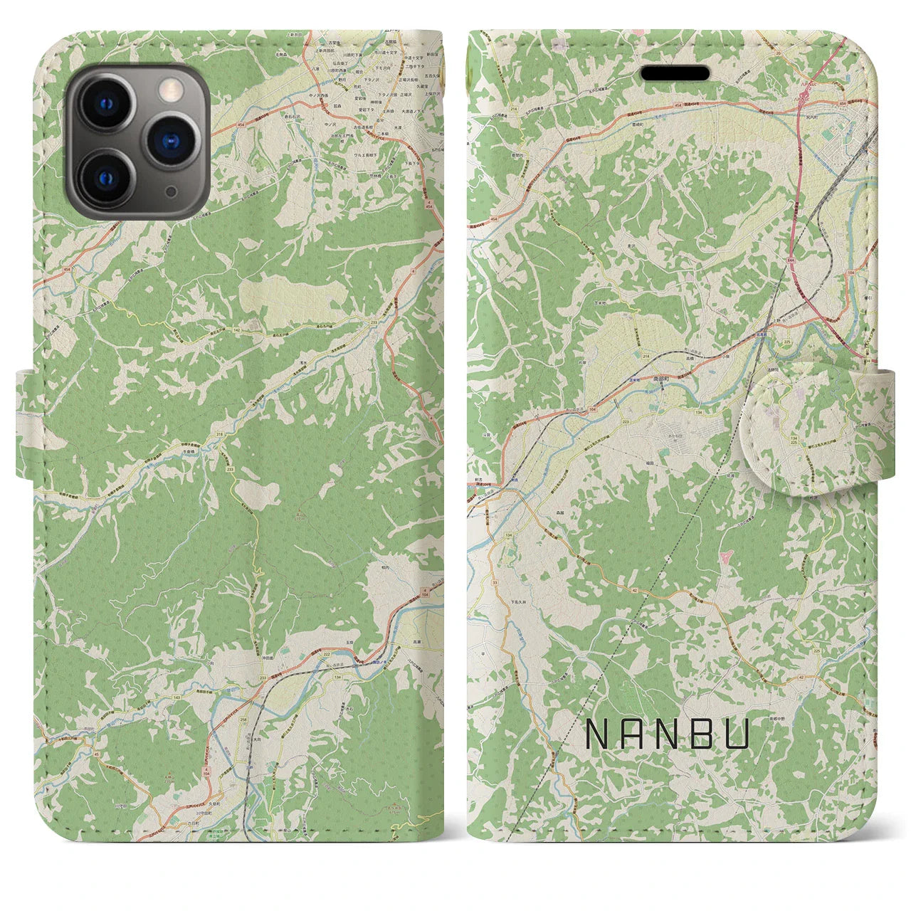 【南部（青森県）】地図柄iPhoneケース（手帳タイプ）ナチュラル・iPhone 11 Pro Max 用