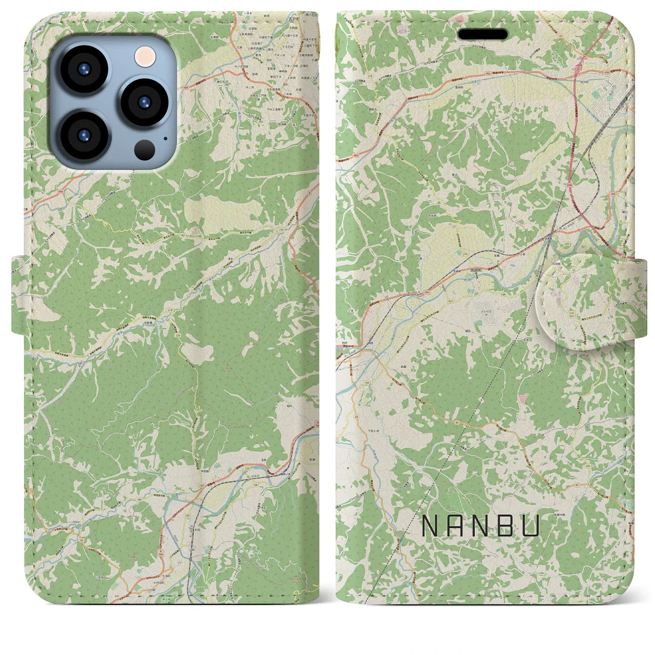 【南部（青森県）】地図柄iPhoneケース（手帳タイプ）ナチュラル・iPhone 13 Pro Max 用