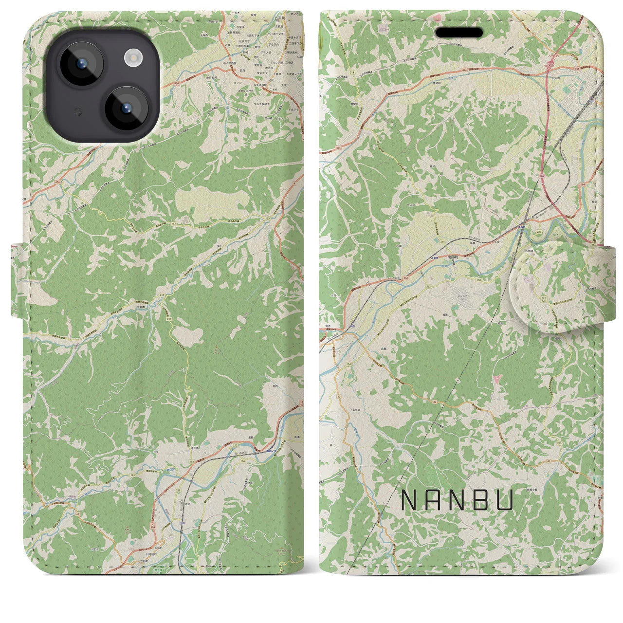 【南部（青森県）】地図柄iPhoneケース（手帳タイプ）ナチュラル・iPhone 14 Plus 用