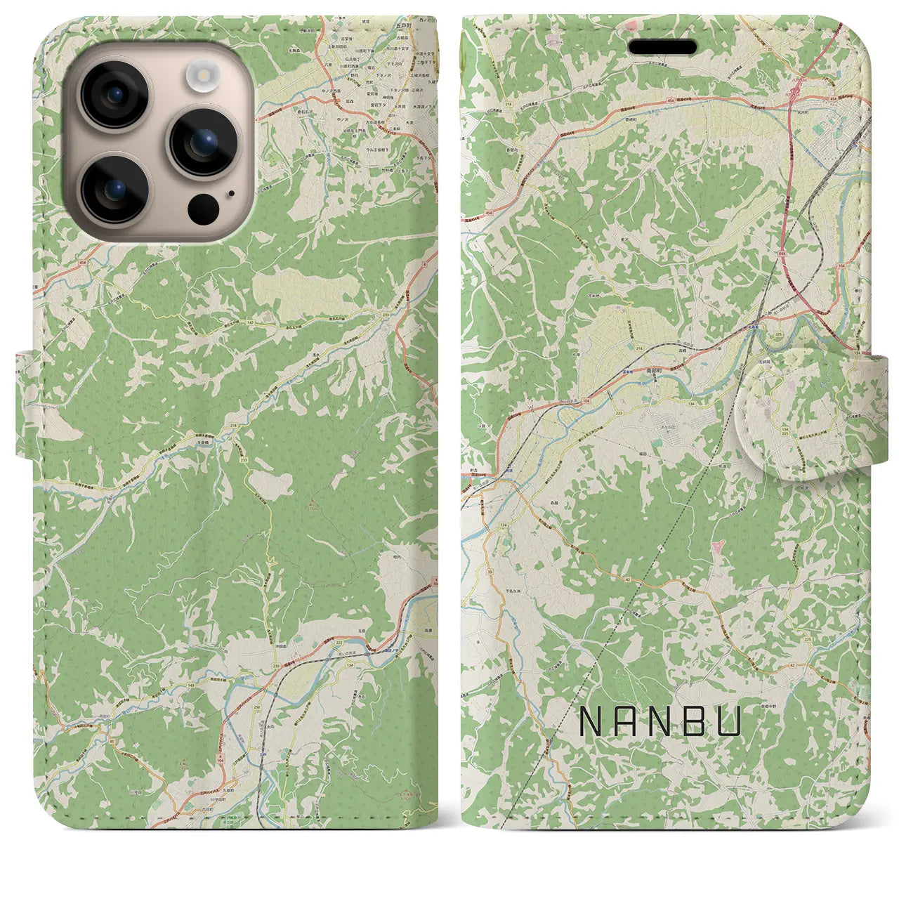 【南部（青森県）】地図柄iPhoneケース（手帳タイプ）ナチュラル・iPhone 16 Plus 用