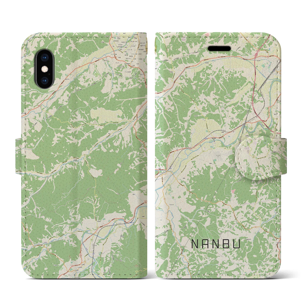 【南部（青森県）】地図柄iPhoneケース（手帳タイプ）ナチュラル・iPhone XS / X 用