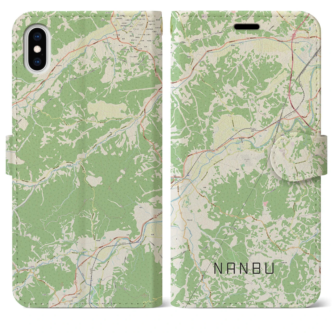 【南部（青森県）】地図柄iPhoneケース（手帳タイプ）ナチュラル・iPhone XS Max 用