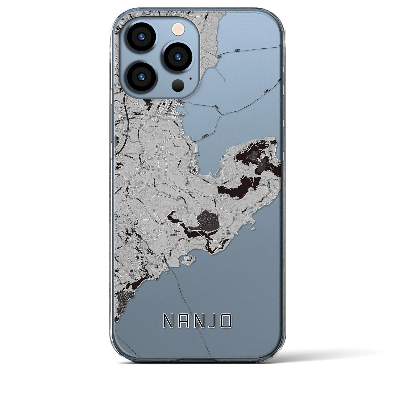 【南城（沖縄県）】地図柄iPhoneケース（クリアタイプ）モノトーン・iPhone 13 Pro Max 用