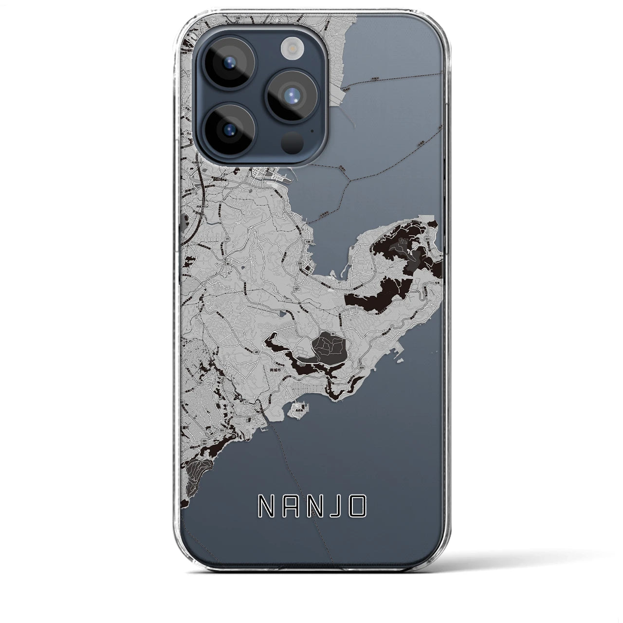 【南城（沖縄県）】地図柄iPhoneケース（クリアタイプ）モノトーン・iPhone 15 Pro Max 用