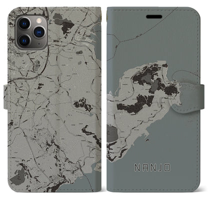 【南城（沖縄県）】地図柄iPhoneケース（手帳タイプ）モノトーン・iPhone 11 Pro Max 用