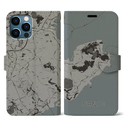 【南城（沖縄県）】地図柄iPhoneケース（手帳タイプ）モノトーン・iPhone 12 / 12 Pro 用