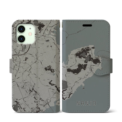 【南城（沖縄県）】地図柄iPhoneケース（手帳タイプ）モノトーン・iPhone 12 mini 用