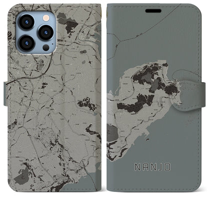 【南城（沖縄県）】地図柄iPhoneケース（手帳タイプ）モノトーン・iPhone 13 Pro Max 用