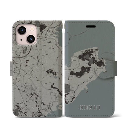 【南城（沖縄県）】地図柄iPhoneケース（手帳タイプ）モノトーン・iPhone 13 mini 用