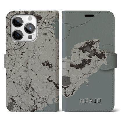 【南城（沖縄県）】地図柄iPhoneケース（手帳タイプ）モノトーン・iPhone 14 Pro 用