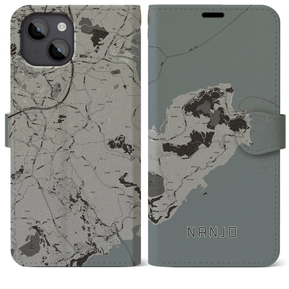 【南城（沖縄県）】地図柄iPhoneケース（手帳タイプ）モノトーン・iPhone 14 Plus 用