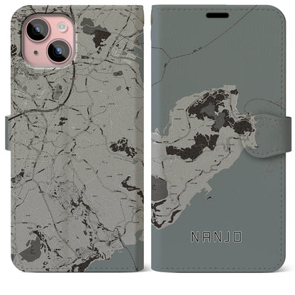 【南城（沖縄県）】地図柄iPhoneケース（手帳タイプ）モノトーン・iPhone 15 Plus 用