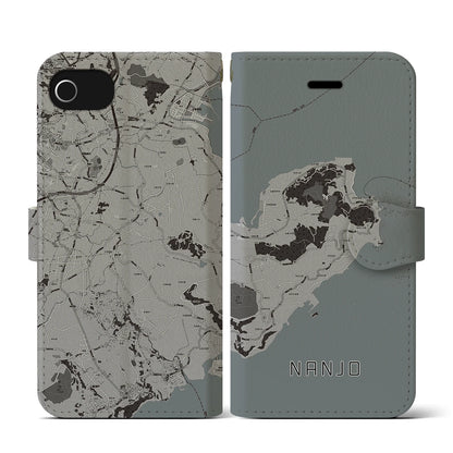 【南城（沖縄県）】地図柄iPhoneケース（手帳タイプ）モノトーン・iPhone SE（第3 / 第2世代） / 8 / 7 / 6s / 6 用